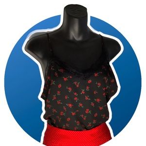 Floral black blouse with red flowers 🌸